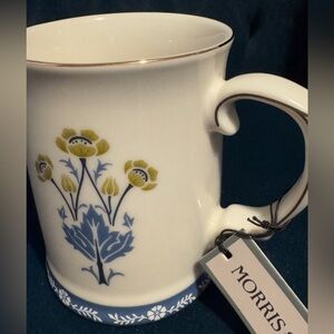 Morris & Co. Fine China Coffee Mug Unique Ukrainian Floral Yellow Blue Gold Rim